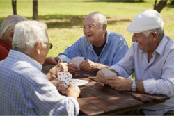 group of old man playing cards in yard